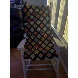Vintage Granny Square Blanket Afghan Black with multicolor‎ Pattern 42X 56